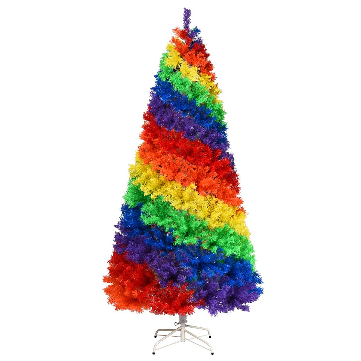 Lucktree 7FT Colorful Rainbow Full Fir Christmas Tree, Artificial Hinged Christmas Tree w/Solid Metal Stand - LucktreeUS