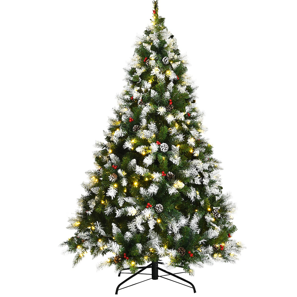 Lucktree Pre-lit Snow Flocked Christmas Tree,Hinged Artificial Xmas Tree, Indoor Holiday Festival Decoration - LucktreeUS