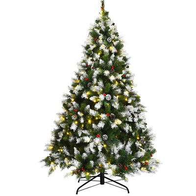 Lucktree Pre-lit Snow Flocked Christmas Tree,Hinged Artificial Xmas Tree, Indoor Holiday Festival Decoration - LucktreeUS