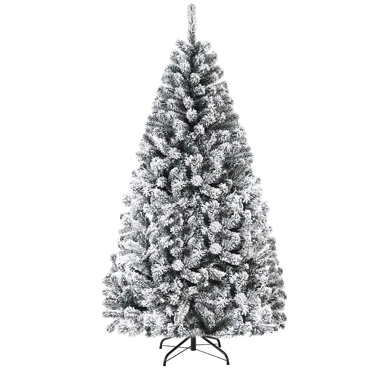 6FT/9FT  Snow Flocked Christmas Tree, Hinged Pine Tree - LucktreeUS