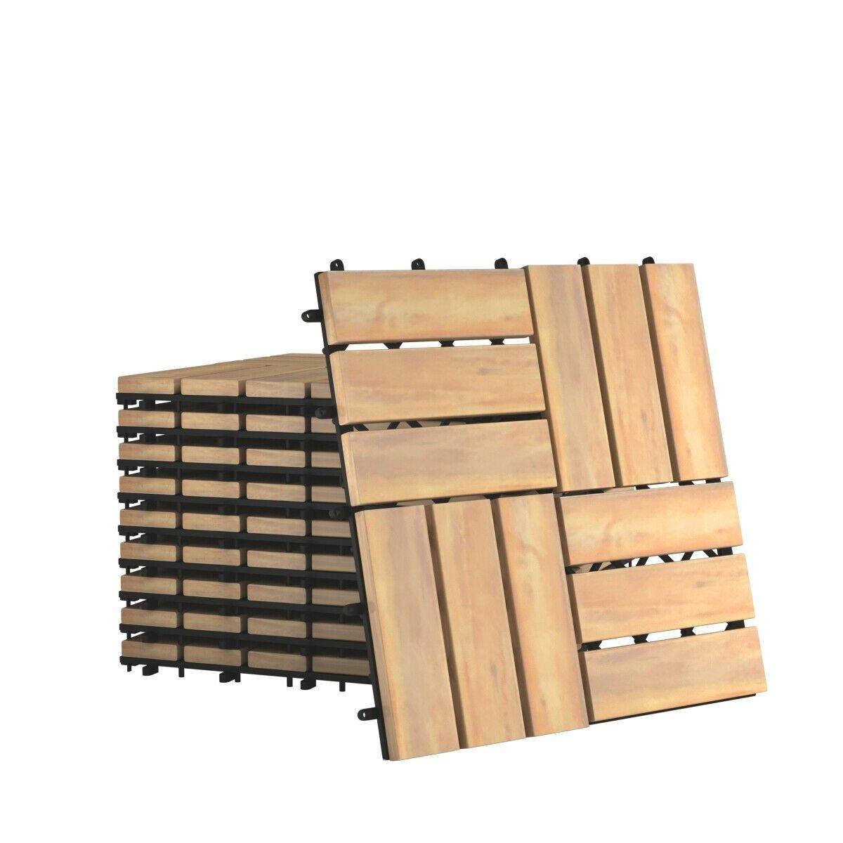 Lucktree 27 PCS Interlocking Patio Deck Tiles, 12 x 12in Acacia Hardwood Floor Tiles, Tools Free Assembly