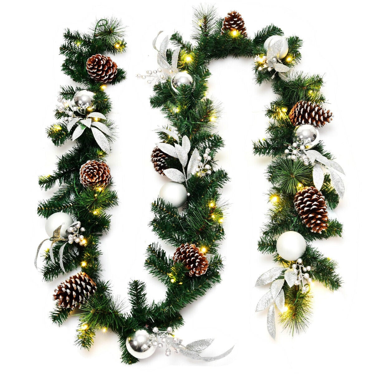 9FT Pre-lit Christmas Garland, with 50 LED Lights - LucktreeUS