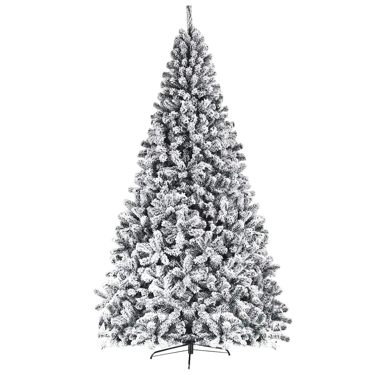 6FT/9FT  Snow Flocked Christmas Tree, Hinged Pine Tree - LucktreeUS