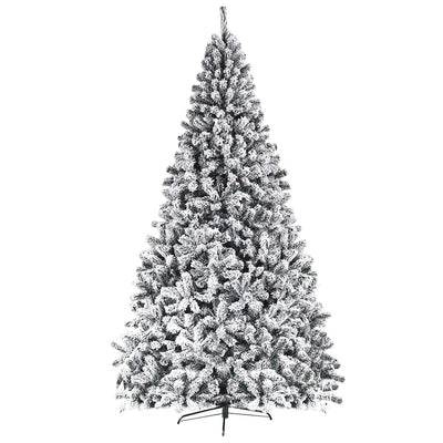 6FT/9FT  Snow Flocked Christmas Tree, Hinged Pine Tree - LucktreeUS