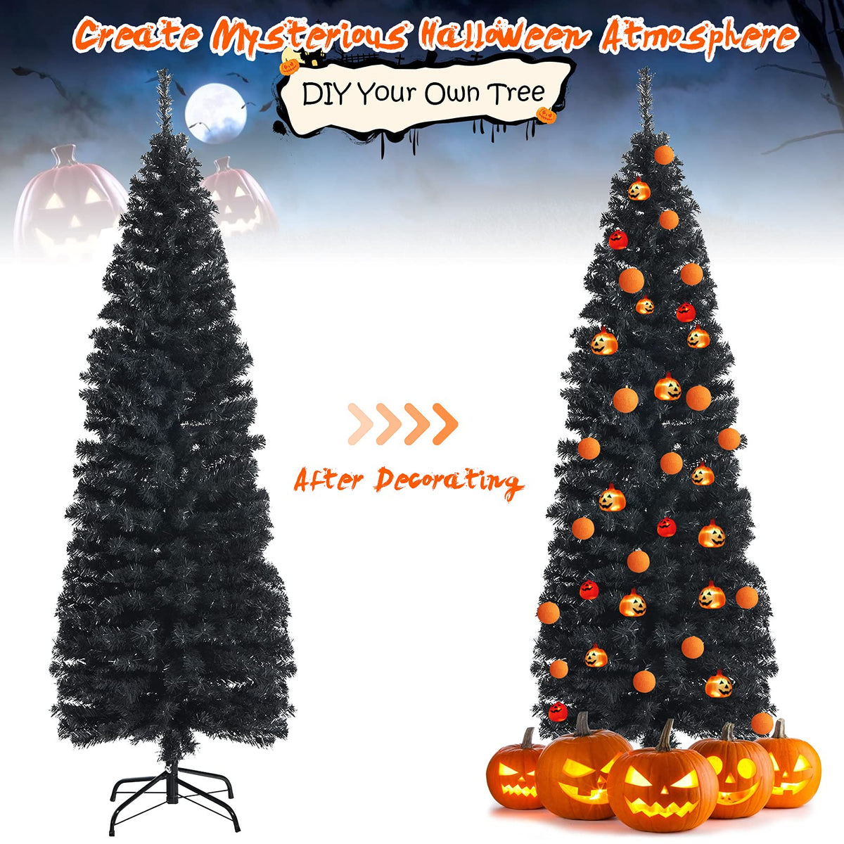 6ft Blue Pencil Christmas Tree, Artificial Slim Tree - LucktreeUS