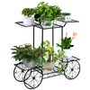 Lucktree Garden Cart Metal Plant Stand with 4 Decorative Wheels