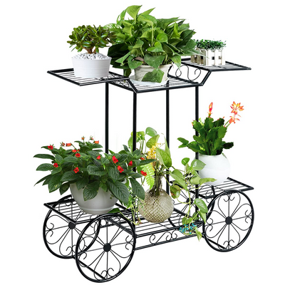 Lucktree Garden Cart Metal Plant Stand with 4 Decorative Wheels