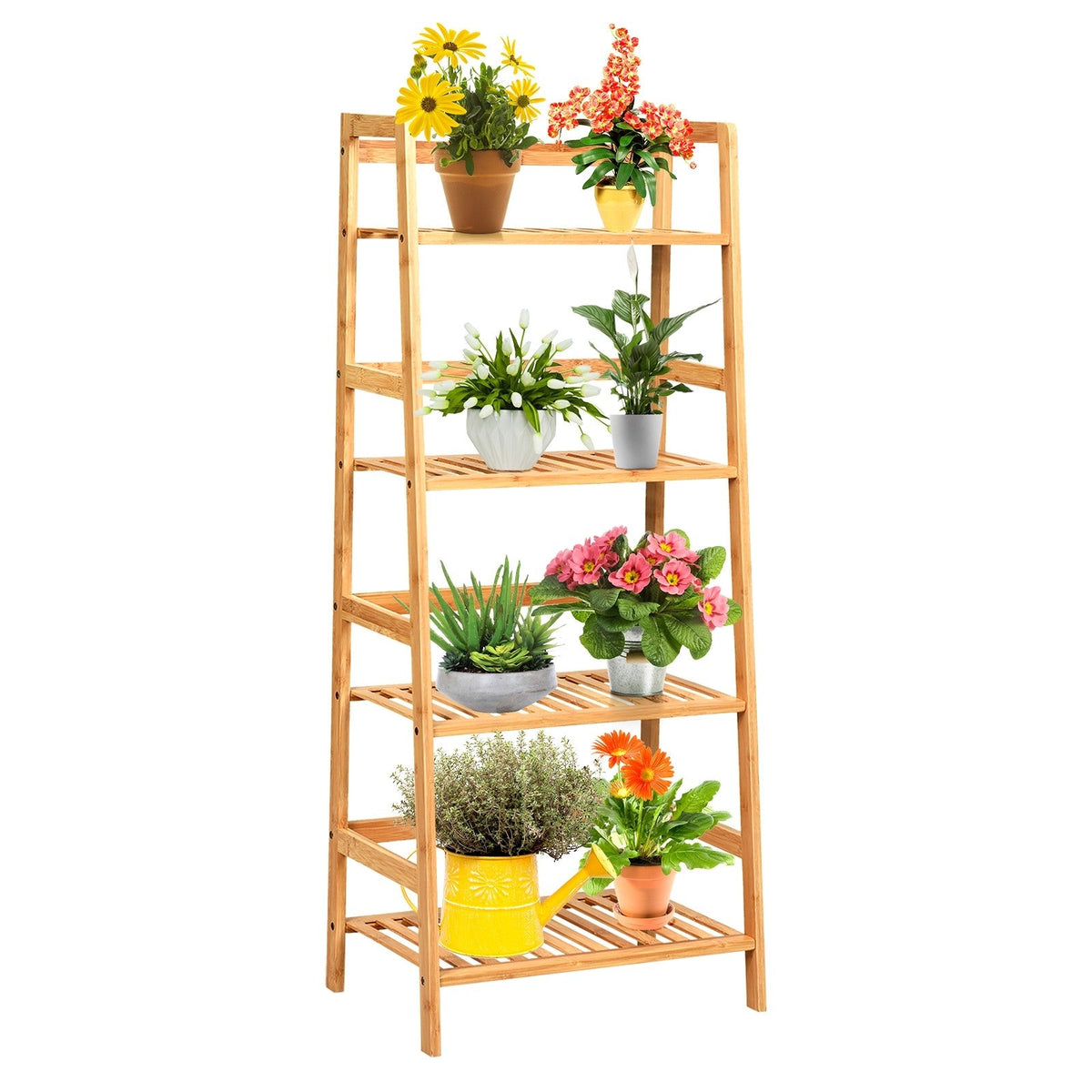 4-Tier Ladder Shelf Plant Stand, Bamboo Flower Pots Holder Display Rack - Lucktree