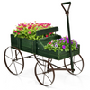 Lucktree Decorative Garden Planter, Small Wagon Cart with Metal Wheels, Wood Raised Beds Plant Pot Stand for Backyard Garden Patio 24.5"x13.5"x24"