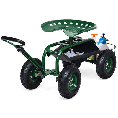 4-Wheel Garden Workseat with Storage Basket - Lucktree