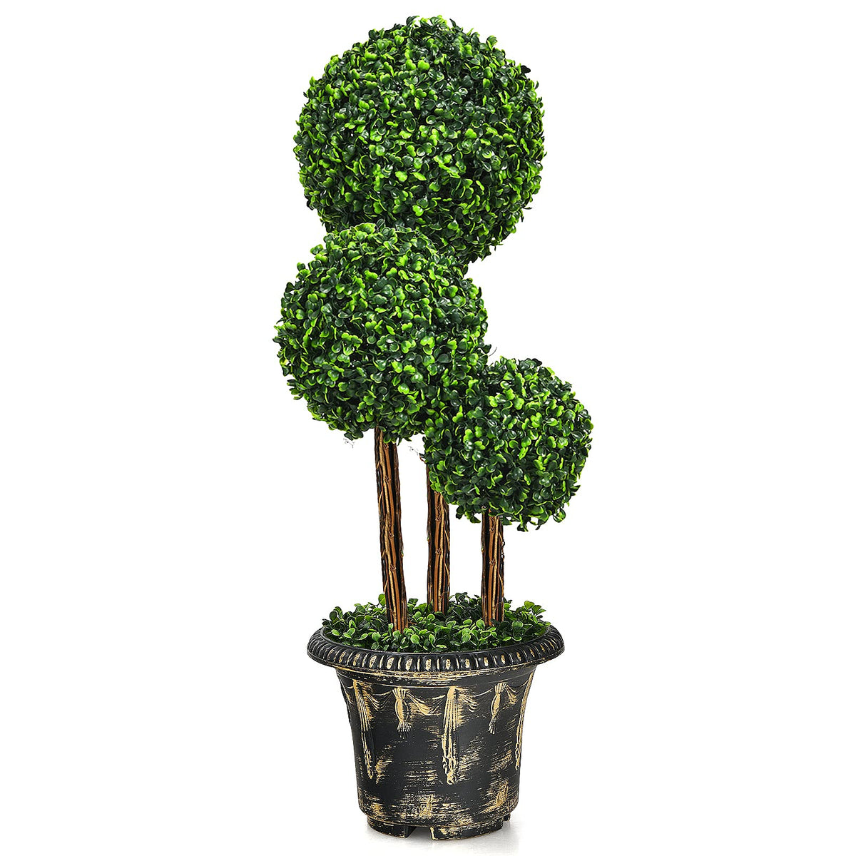 2.5 Ft/3 Ft  Artificial Boxwood Topiary Tree, Fake Greenery Plants Triple Ball Tree - LucktreeUS