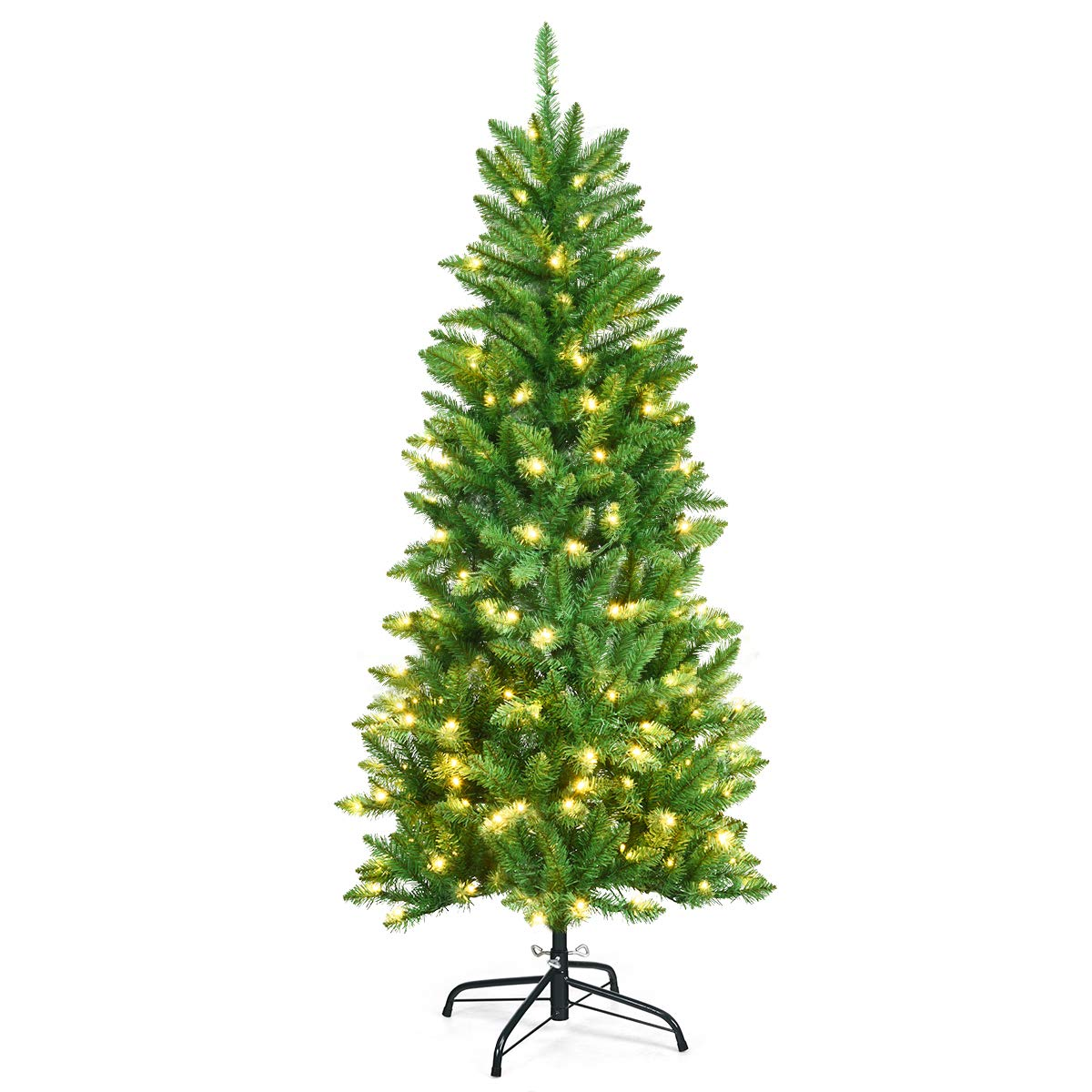 Lucktree 5ft Pre-lit Artificial Christmas Tree, Hinged Fir Pencil Christmas Tree with Lights - LucktreeUS