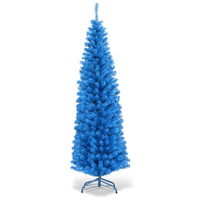 6ft Blue Pencil Christmas Tree, Artificial Slim Tree - LucktreeUS