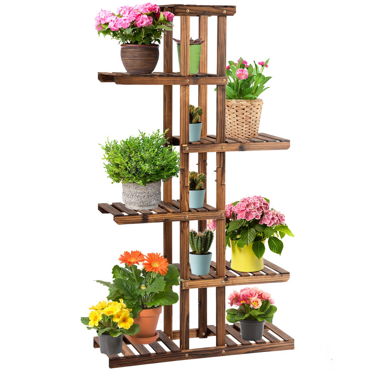 Lucktree Flower Rack Wood Plant Stand 7 Wood Shelves 11 Pots
