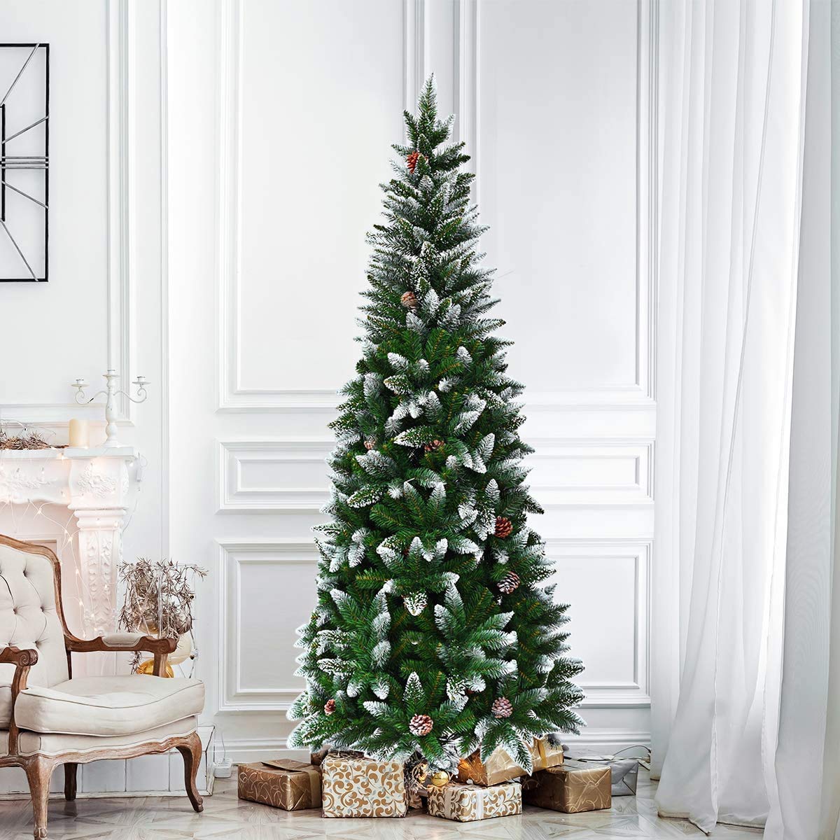 5ft, 6FT 7.5FT Artificial Pencil Christmas Tree - LucktreeUS