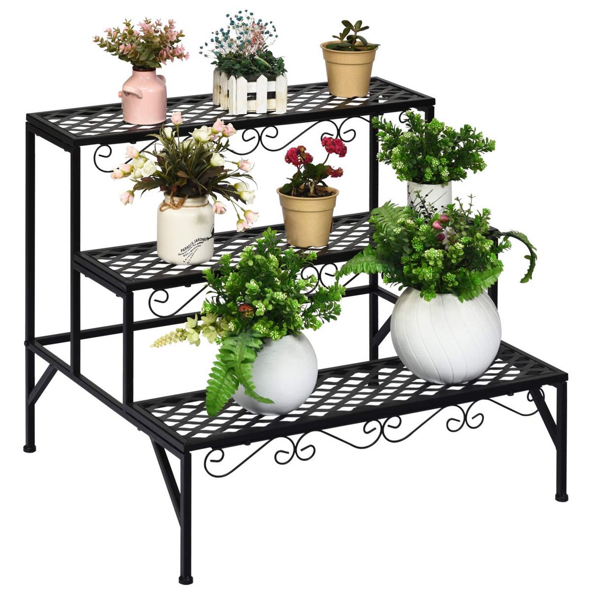 3 Tiers Metal Plant Stand, Ladder Plant Display Rack - Lucktree