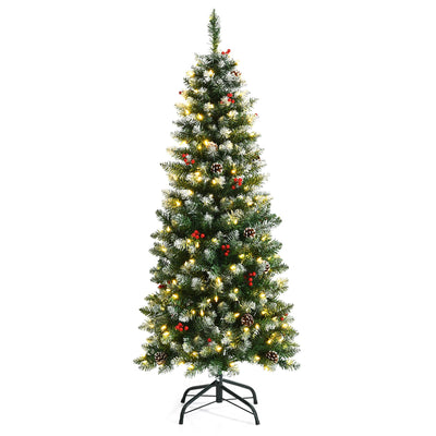 5ft Pre-lit Pencil Christmas Tree, Snow Flocked Artificial Hinged Xmas Tree - LucktreeUS