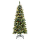 5ft Pre-lit Pencil Christmas Tree, Snow Flocked Artificial Hinged Xmas Tree - LucktreeUS