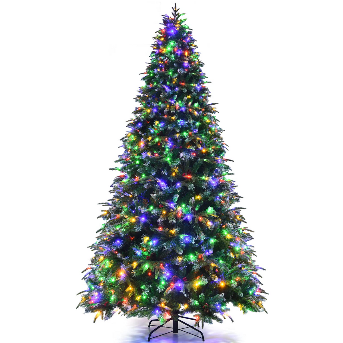 Lucktree 8FT Pre-Lit Artificial Christmas Tree, Hinged Realistic Snowy Xmas Pine Tree W/ 780 Color Changing LED Lights, 11 Flash Modes - LucktreeUS