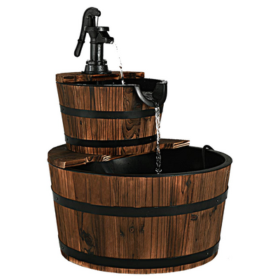 Lucktree 2-Tier Barrel Waterfall Fountain with Hand Pump