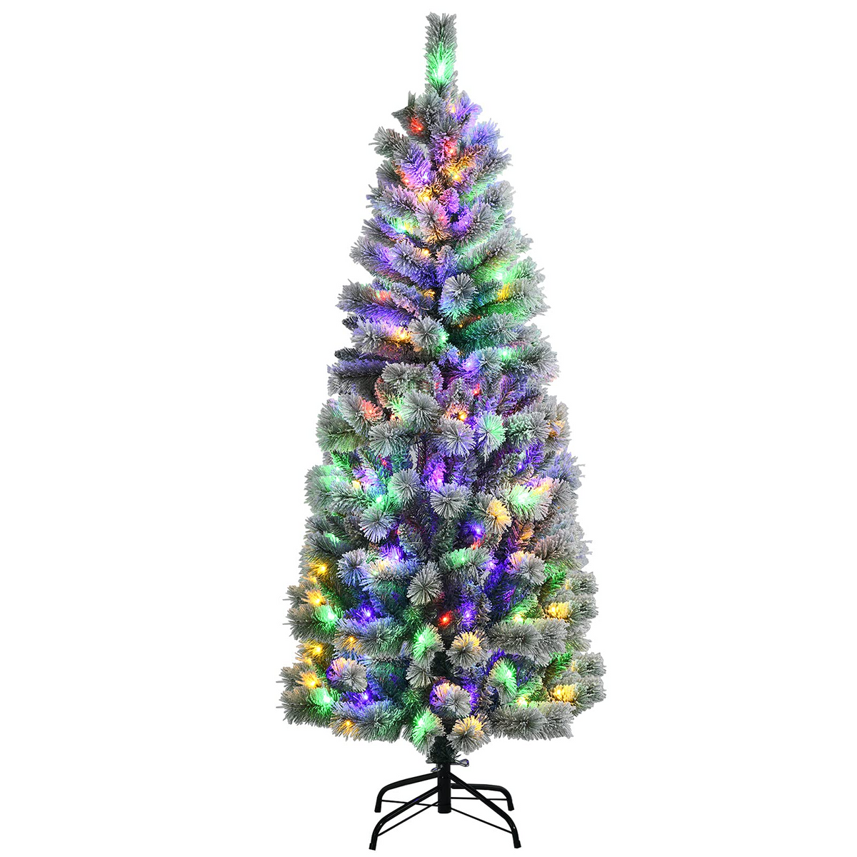 Lucktree Snow Flocked Christmas Tree, Premium Hinged Artificial Pine Tree, Remote Controller, Xmas Full Tree for Indoor - LucktreeUS