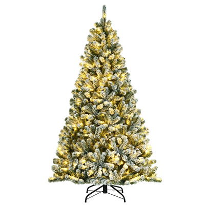 Lucktree Snow Flocked Christmas Tree, Artificial Hinged Xmas Tree - LucktreeUS