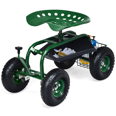 Lucktree Mobile Garden Workseat, Lawn Wagon Cart