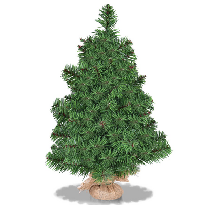 Lucktree Christmas Tree Tabletop Artificial PVC Green Spruce Tree in Burlap Base - LucktreeUS