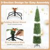 7FT Pre-Lit Pencil Christmas Tree, Slim Artificial Xmas Tree with Folding Metal Stand