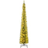 7FT Pre-Lit Pencil Christmas Tree, Slim Artificial Xmas Tree with Folding Metal Stand