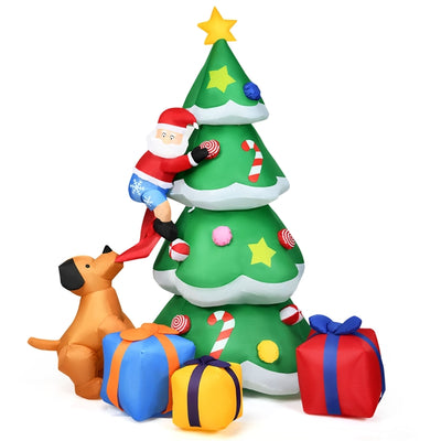 7 Ft Inflatable Christmas Tree Featuring Santa Claus & Dog, Blow-Up Yard Decoration