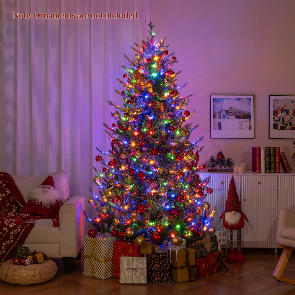 7.5FT Pre-lit Artificial Christmas Tree, Hinged Xmas Tree with 1306 Branch Tips