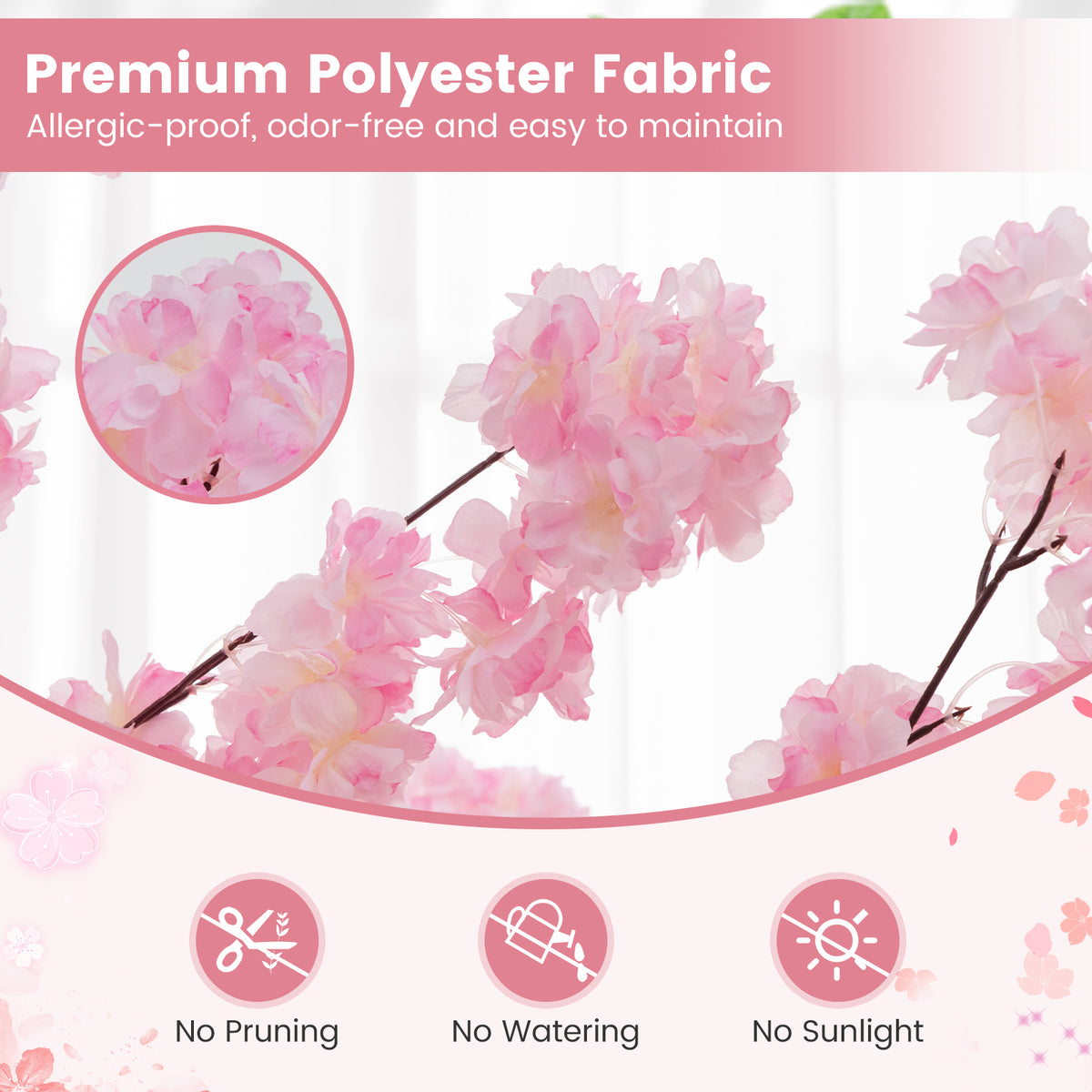6.5FT Artificial Cherry Blossom Tree, Faux Pink Cherry Plant with Sturdy PE Trunk & Cement-Filled Nursery Pot