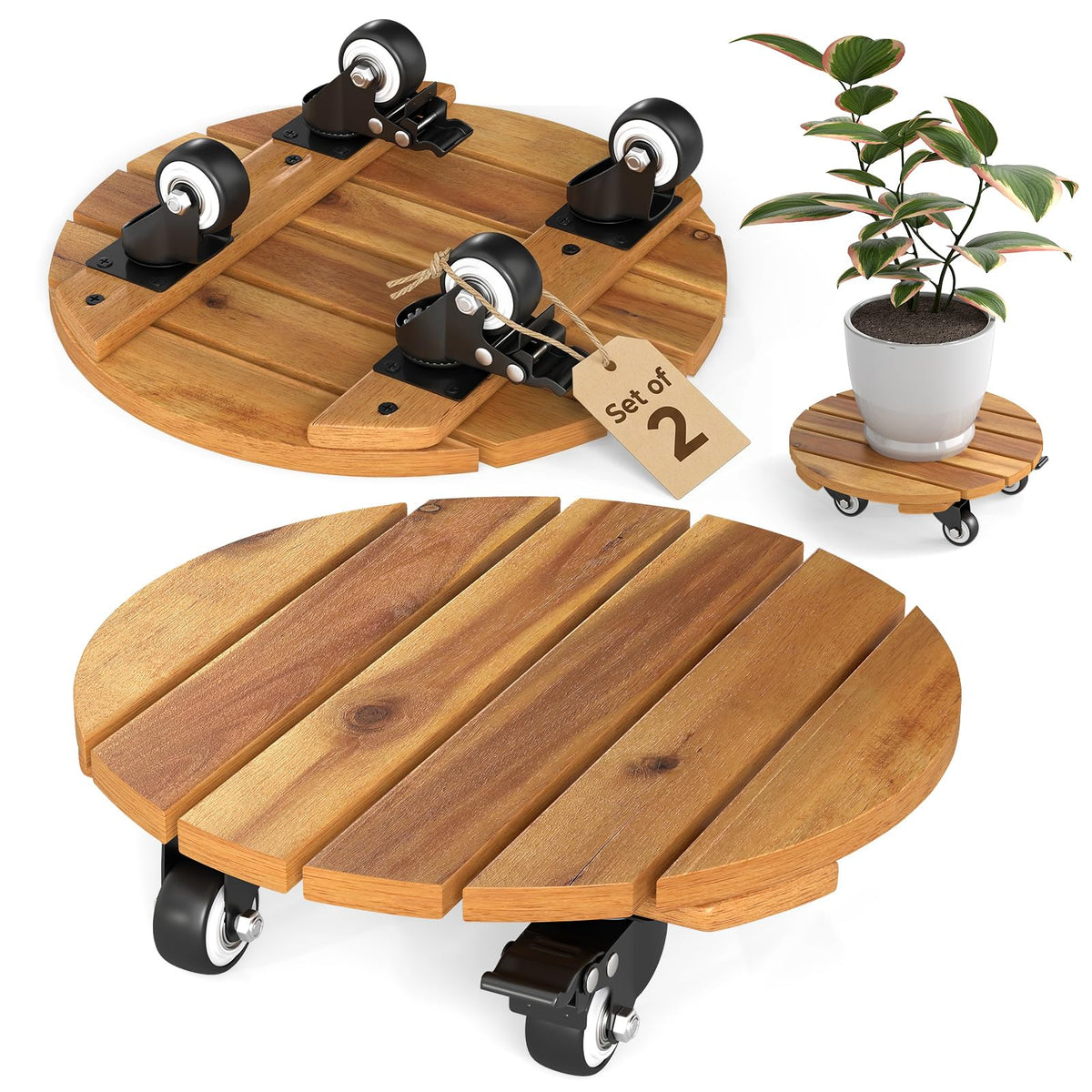 Lucktree 2 Pcs and 4 Pcs Plant Caddy with Wheels with 360° Lockable Casters