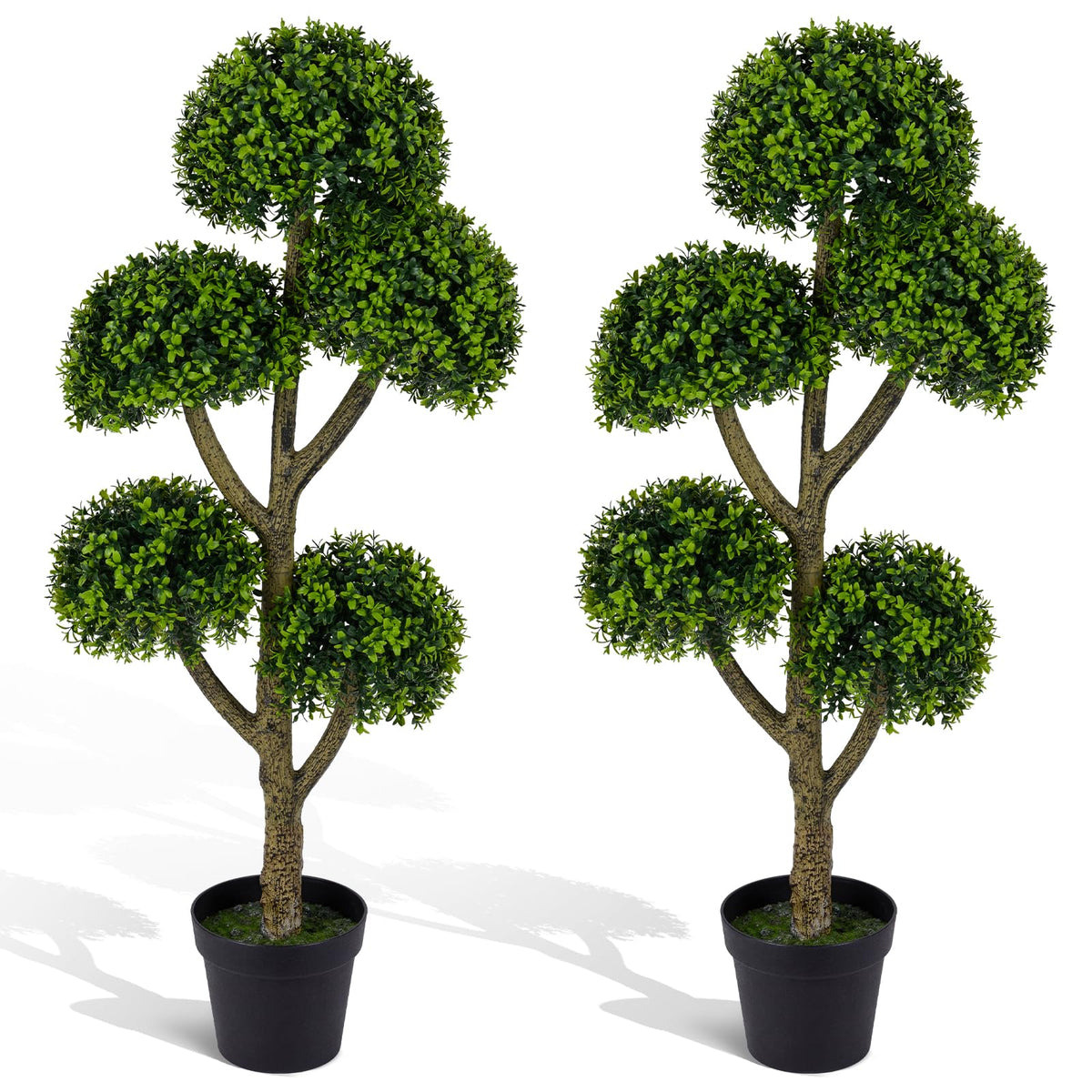 Lucktree 46" Artificial Boxwood Topiary Tree with 5 Ball-Shaped Topiaries