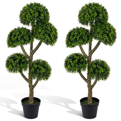 Lucktree 46" Artificial Boxwood Topiary Tree with 5 Ball-Shaped Topiaries