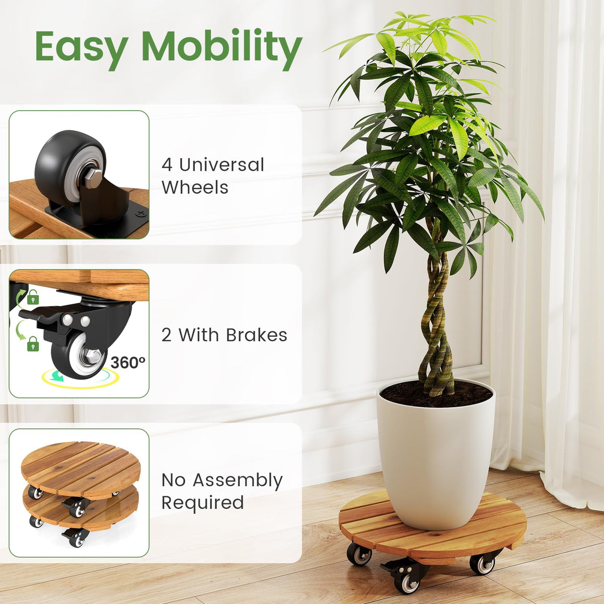 Lucktree 2 Pcs and 4 Pcs Plant Caddy with Wheels with 360° Lockable Casters