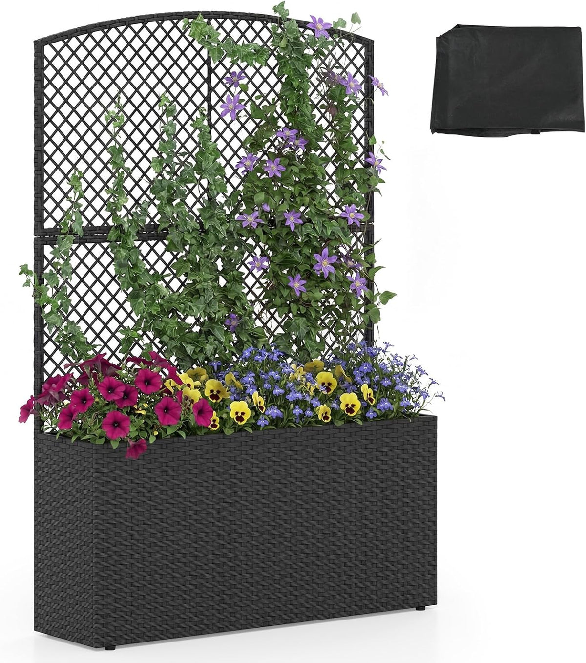 Lucktree Raised Garden Bed with Trellis | 58'' Tall PE Rattan Planter Box w/Liner & Drainage