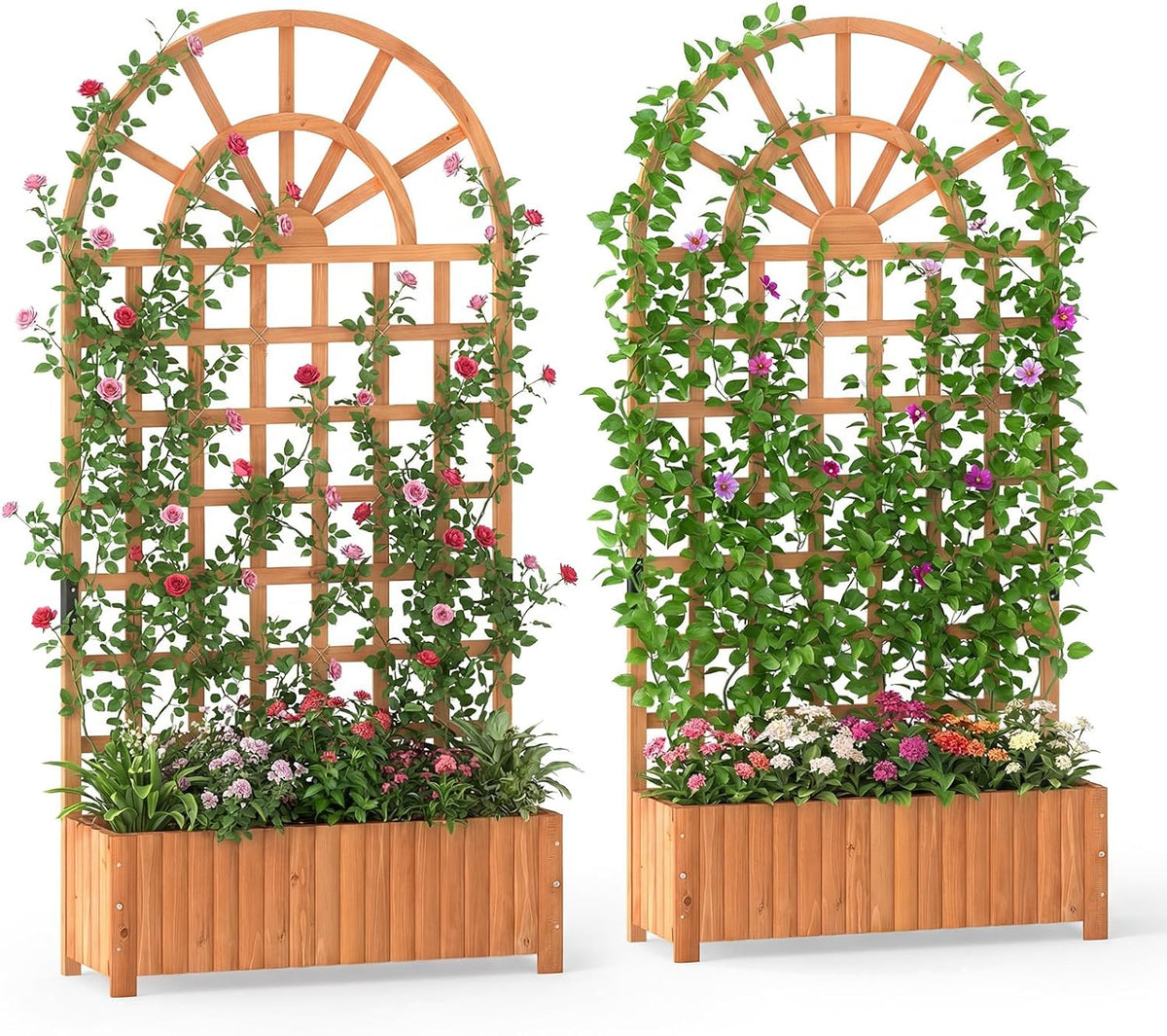 Lucktree Wooden Raised Garden Bed with Trellis 71" Outdoor Planter Box Privacy Screen