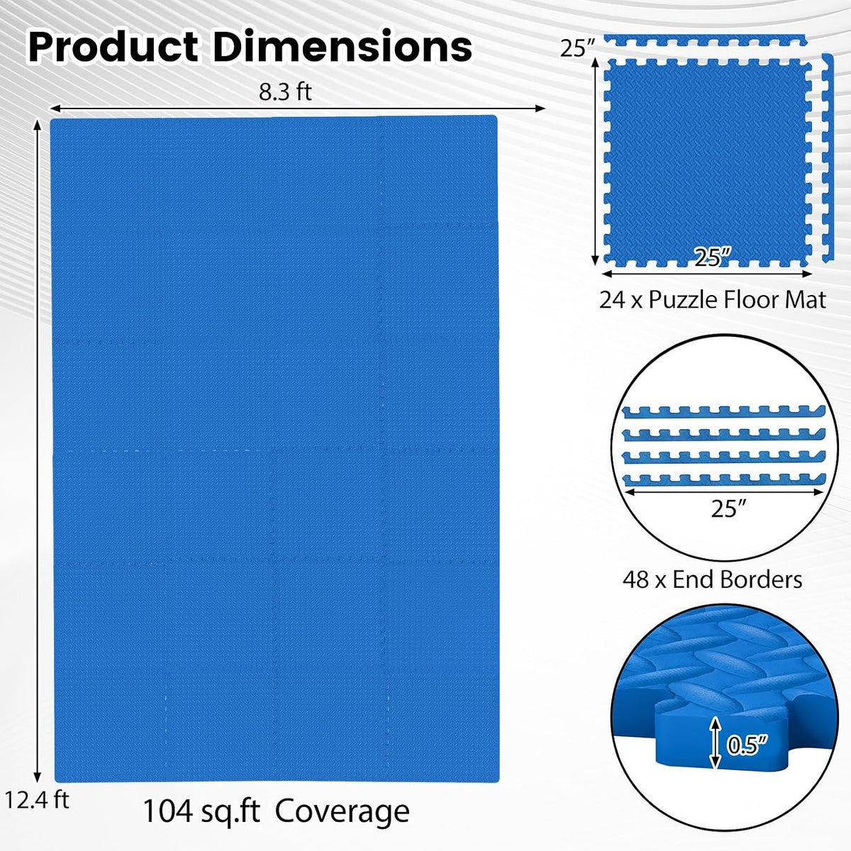 Lucktree 12/24/36/48 Tiles Exercise Flooring Mats with Border