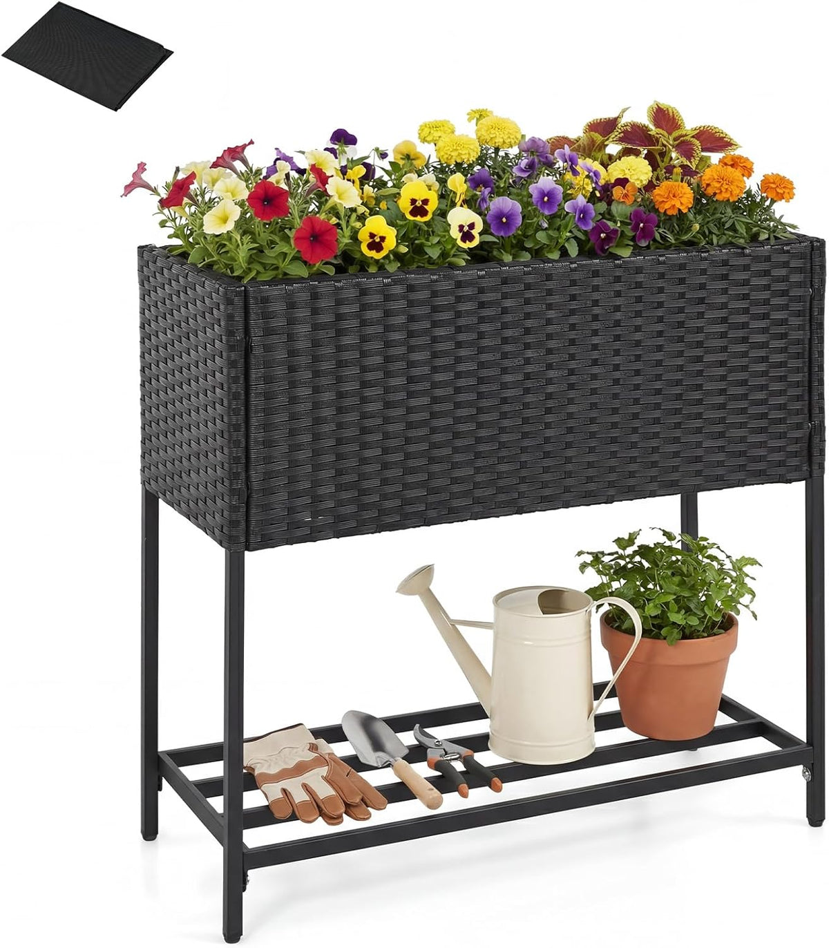 Lucktree Raised Garden Bed with Legs, Rattan Elevated Planter Box w/Storage Shelf