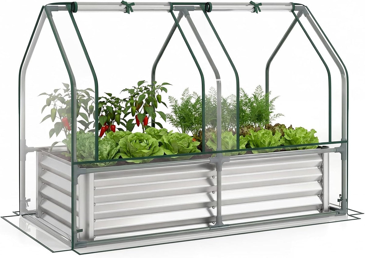 Lucktree 4x2x3 FT Galvanized Raised Garden Bed with Greenhouse Cover
