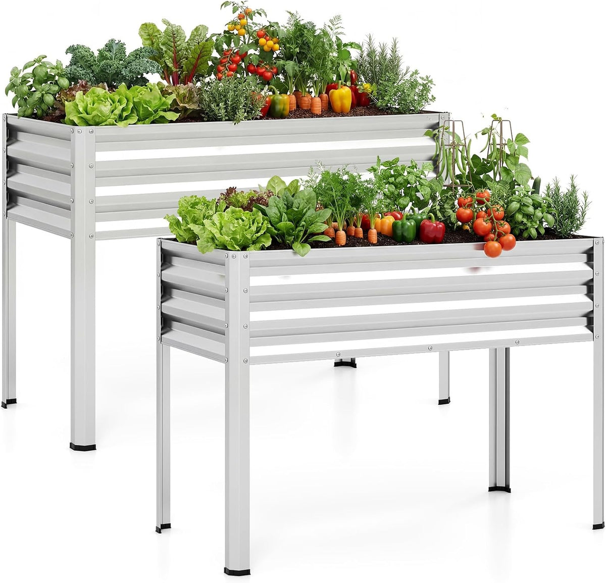 Lucktree 44" x 22" x 32" Metal Large Elevated Planter Box for Vegetable Flower Fruit Herb (1/2)