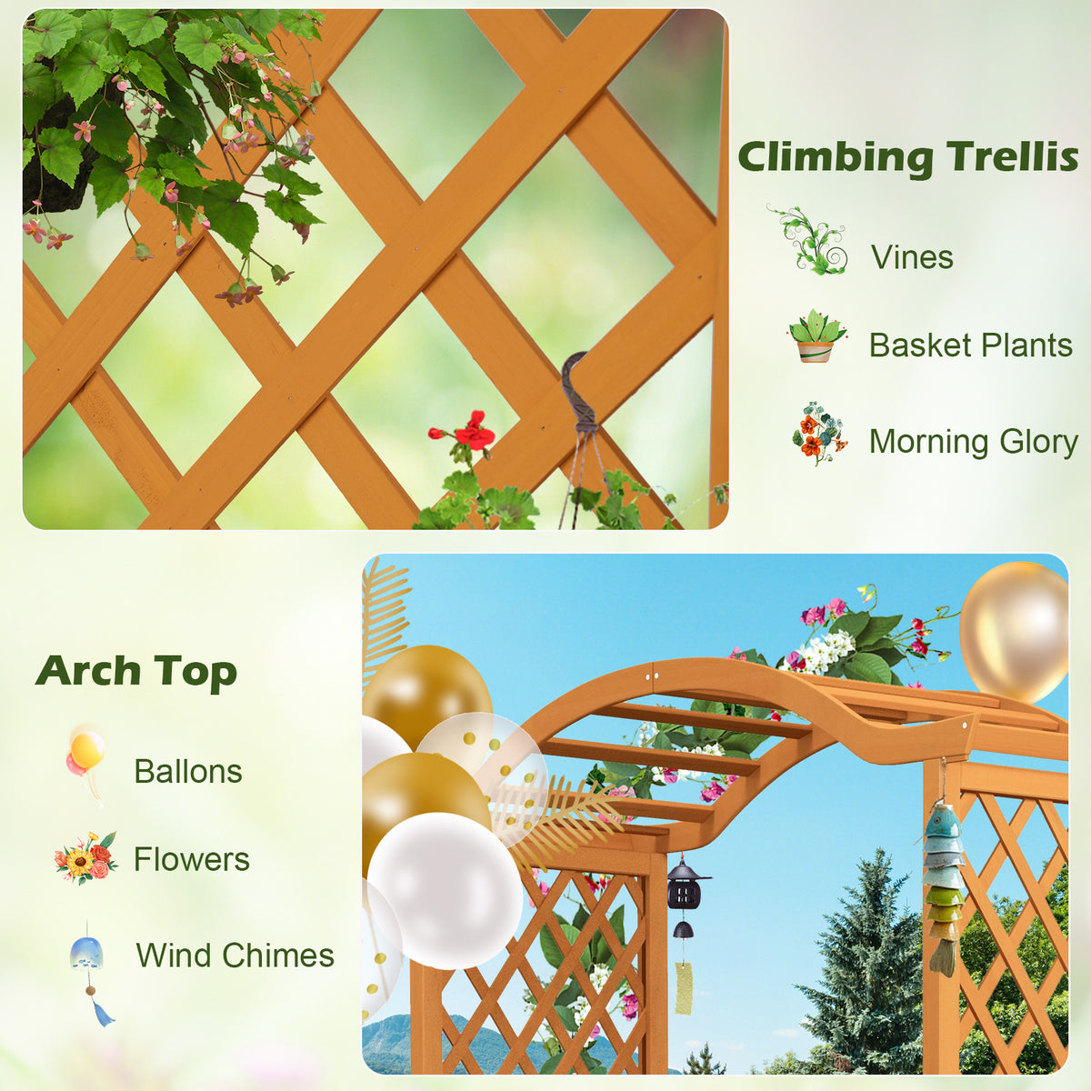 Wooden Garden Arbor with Planter Boxes, White Trellis Archway for Climbing Plants & Decorations