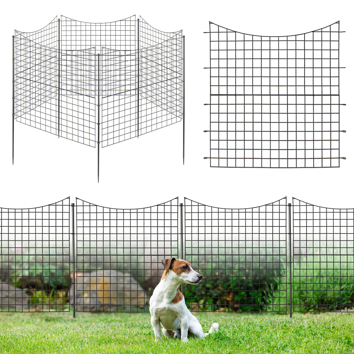 5-Panel Decorative Garden Fence with 5 Stakes, 39" Tall Outdoor Dog Barrier
