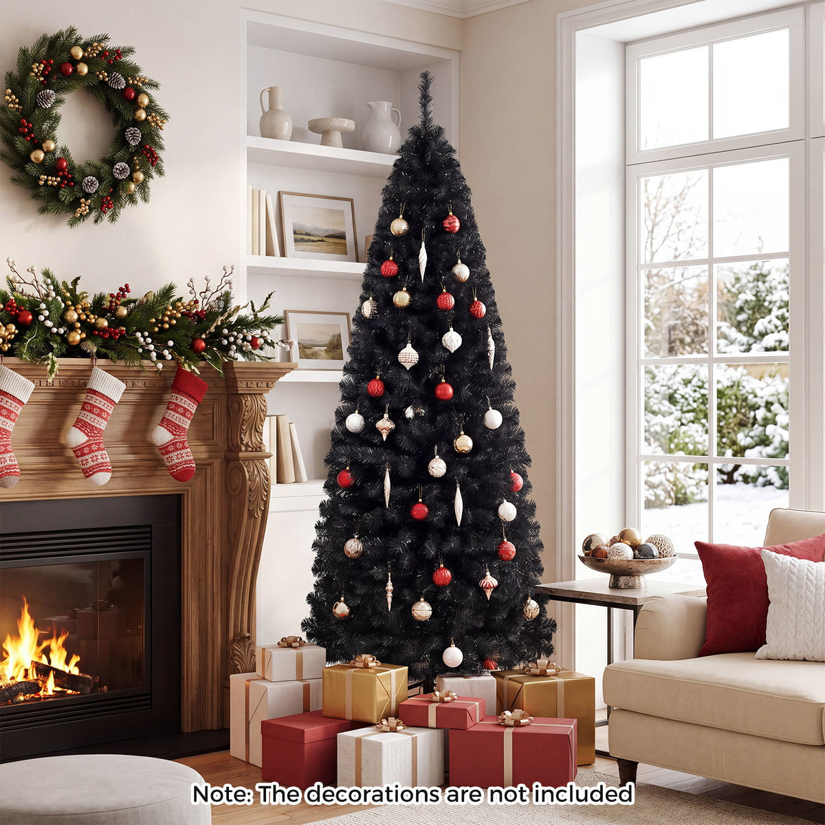 6ft Pencil Artificial Christmas Tree, Slim Christmas Tree with Metal Stand