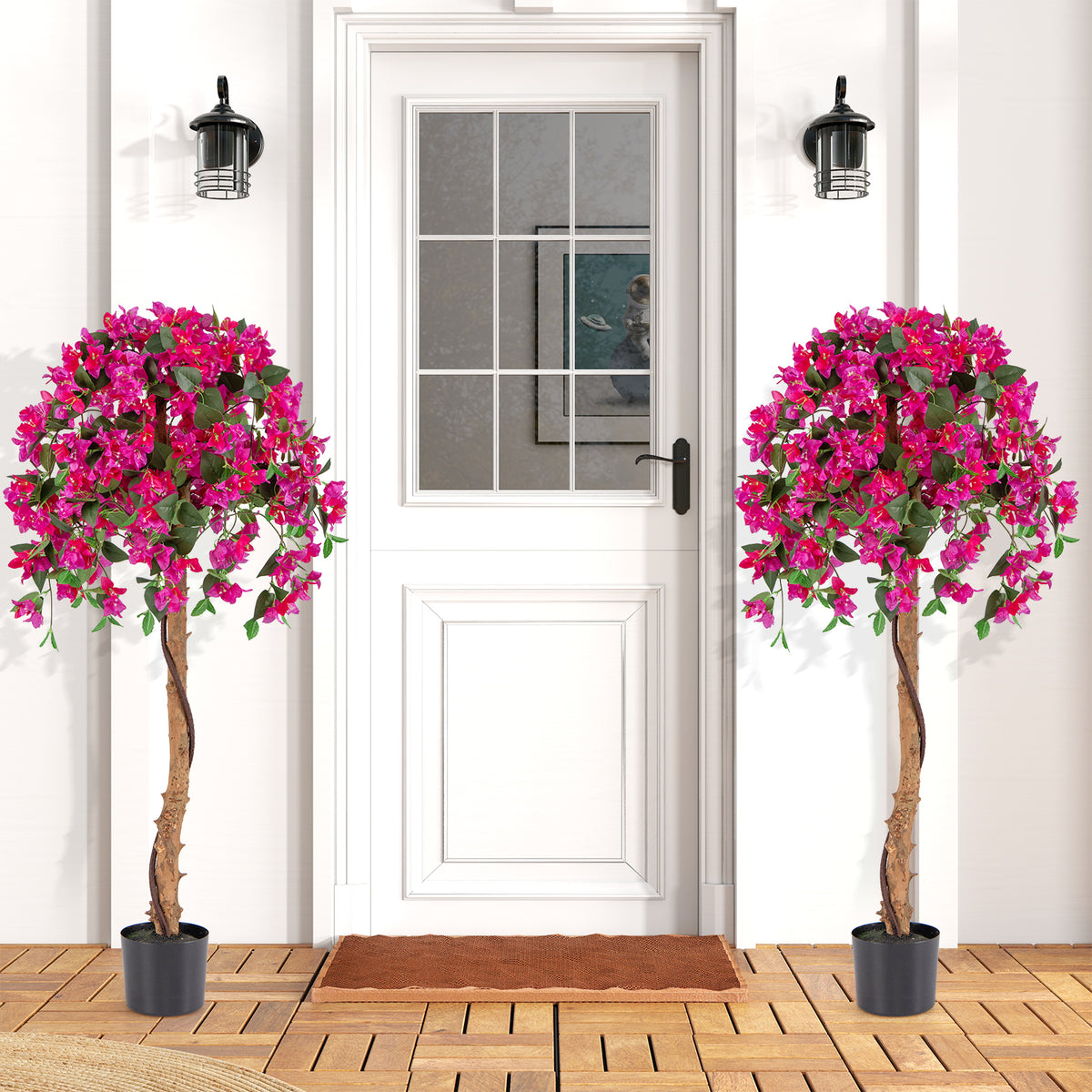 53" Artificial Bougainvillea Tree, Faux Silk Flower Plant in Pot with 576 Flowers & 288 Leaves