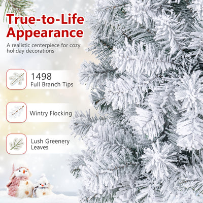 6/7.5/9/4.5 FT Snow-Flocked Christmas Tree, Pre-lit Xmas Tree w/ 250/450/550/150 Warm White LED Lights & 600/1010/1498/295 Branch Tips
