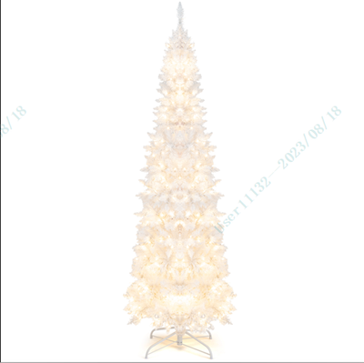 7 FT Christmas Pencil Tree, Hinged Holiday Tree with 300 Warm White LED Lights