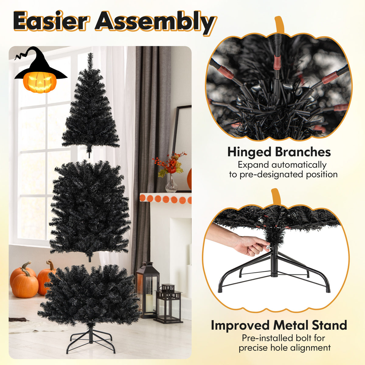 6FT Prelit Pencil Black Christmas Tree, Artificial Slim Xmas Tree with 618 Branch Tips
